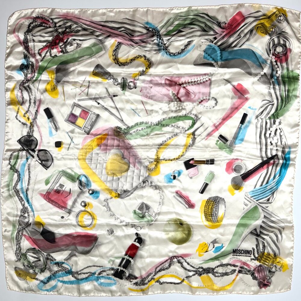 Moschino Cheap & Chic Silk Scarf Made in Italy Makeup Shoes Jewelry Bobby Pins